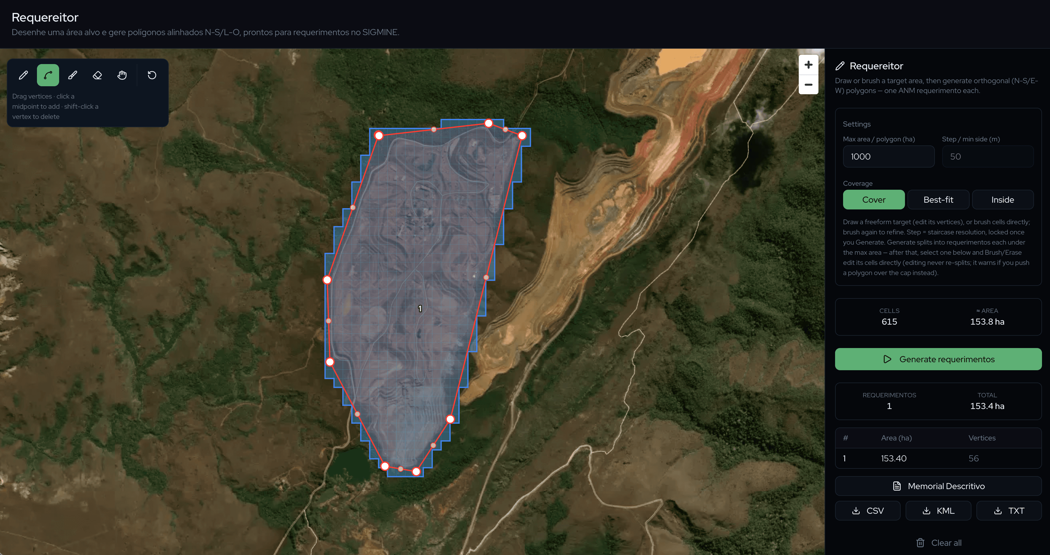 Requereitor — draw a target area and generate SIGMINE-ready polygons